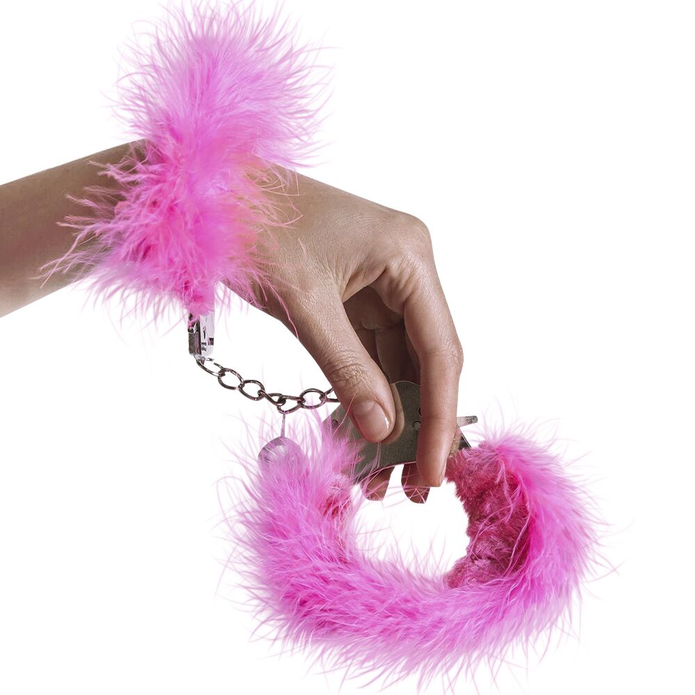 Наручники металеві adrien lastic handcuffs pink з рожевим пухнастим оздобленням Наручники металеві adrien lastic handcuffs pink з рожевим пухнастим оздобленням
