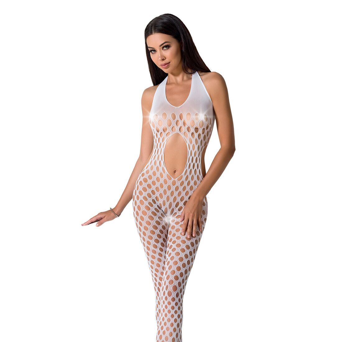 Сексуальний бодістокінг passion bs065 one size, white, комбінезон, велика сітка