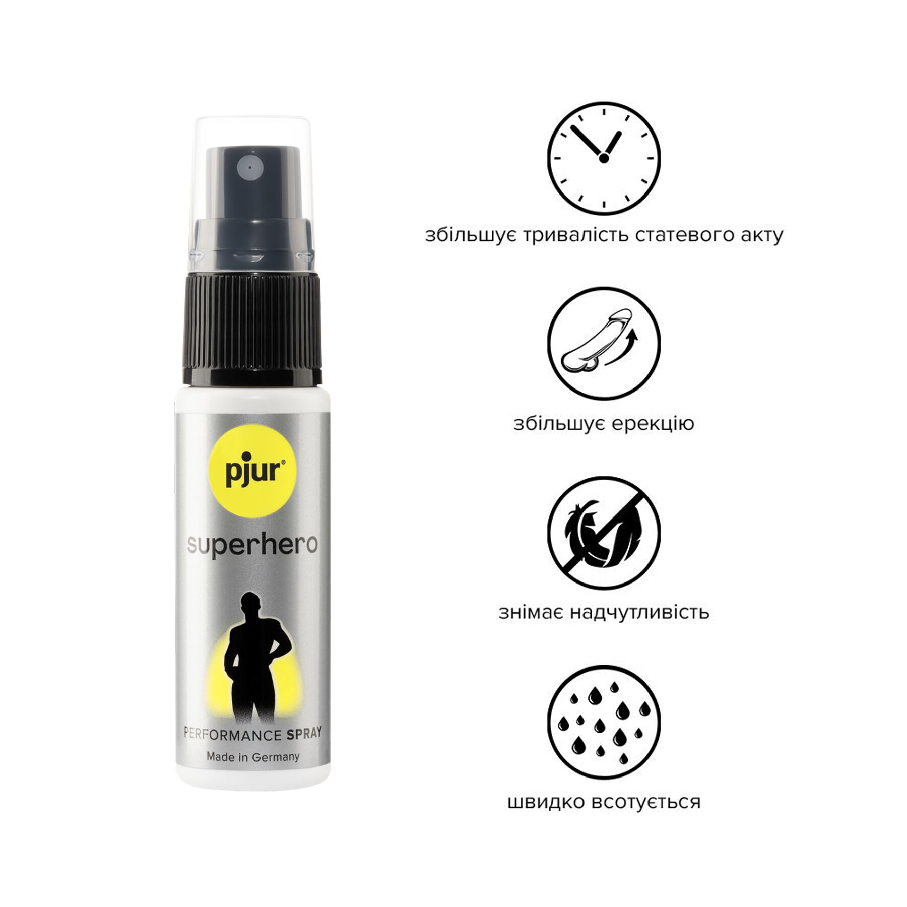 Спрей пролонгатор pjur superhero performance spray 20 мл, всотується в шкіру, природні компоненти Спрей пролонгатор pjur superhero performance spray 20 мл, всотується в шкіру, природні компоненти