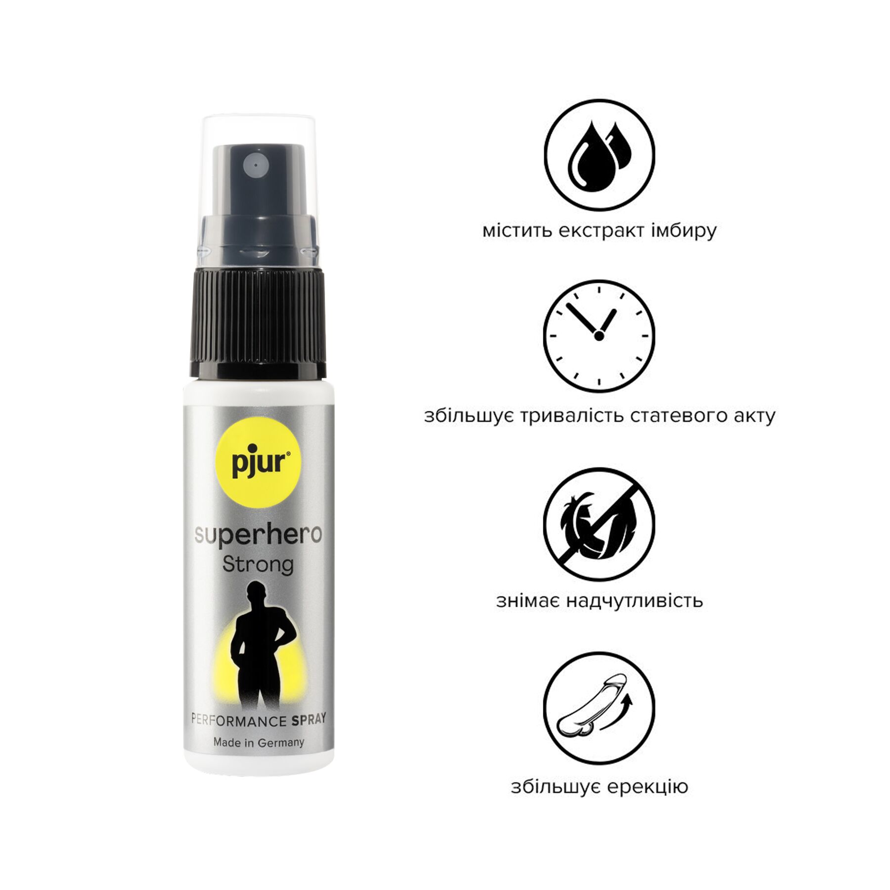 Спрей пролонгатор pjur superhero strong spray 20 ml, з екстрактом імбиру, без анестетиків Спрей пролонгатор pjur superhero strong spray 20 ml, з екстрактом імбиру, без анестетиків
