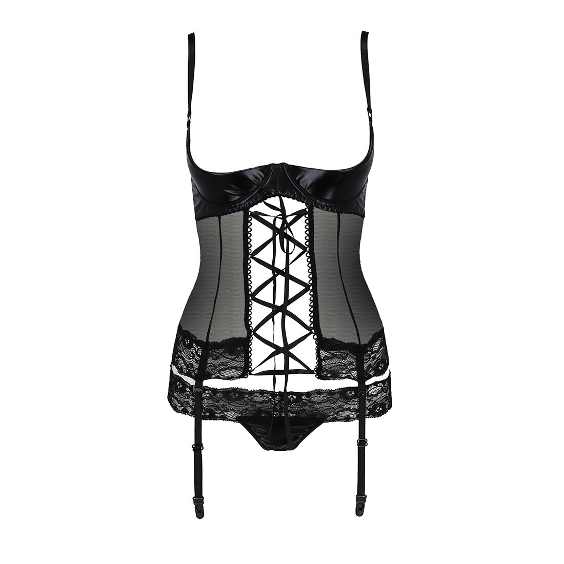 Корсет з відкритими грудьми passion exclusive north corset s/m, black, пажі, трусики, шнурівка Корсет з відкритими грудьми passion exclusive north corset s/m, black, пажі, трусики, шнурівка