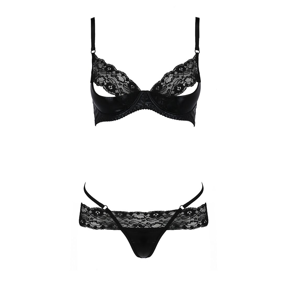 Комплект білизни passion exclusive north set s/m, black, ліф и трусики з елементами під латекс Комплект білизни passion exclusive north set s/m, black, ліф и трусики з елементами під латекс
