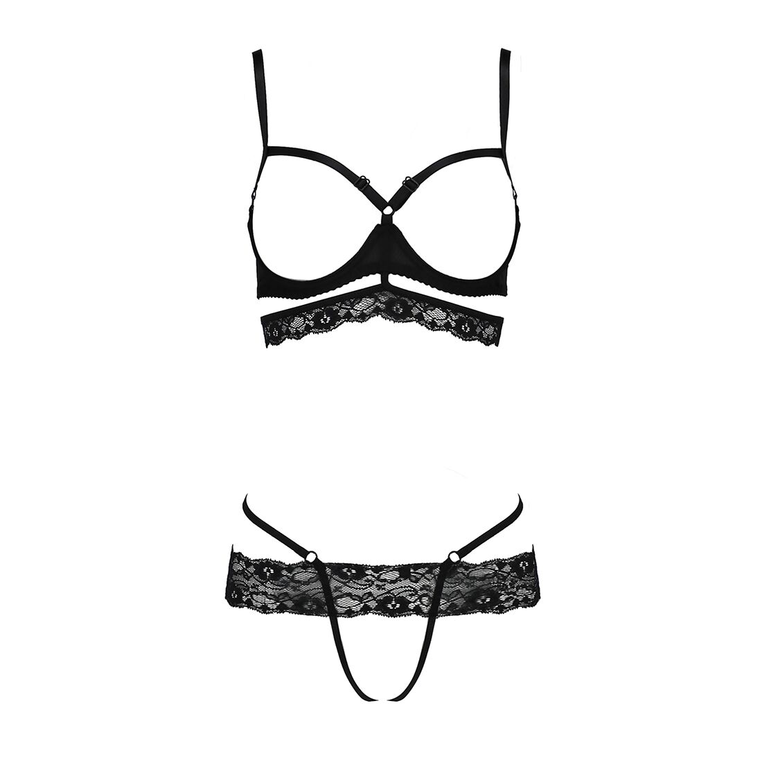 Комплект білизни passion exclusive saria set openbra xxl/xxxl black, стрепи, відкритий ліф, стрінги Комплект білизни passion exclusive saria set openbra xxl/xxxl black, стрепи, відкритий ліф, стрінги