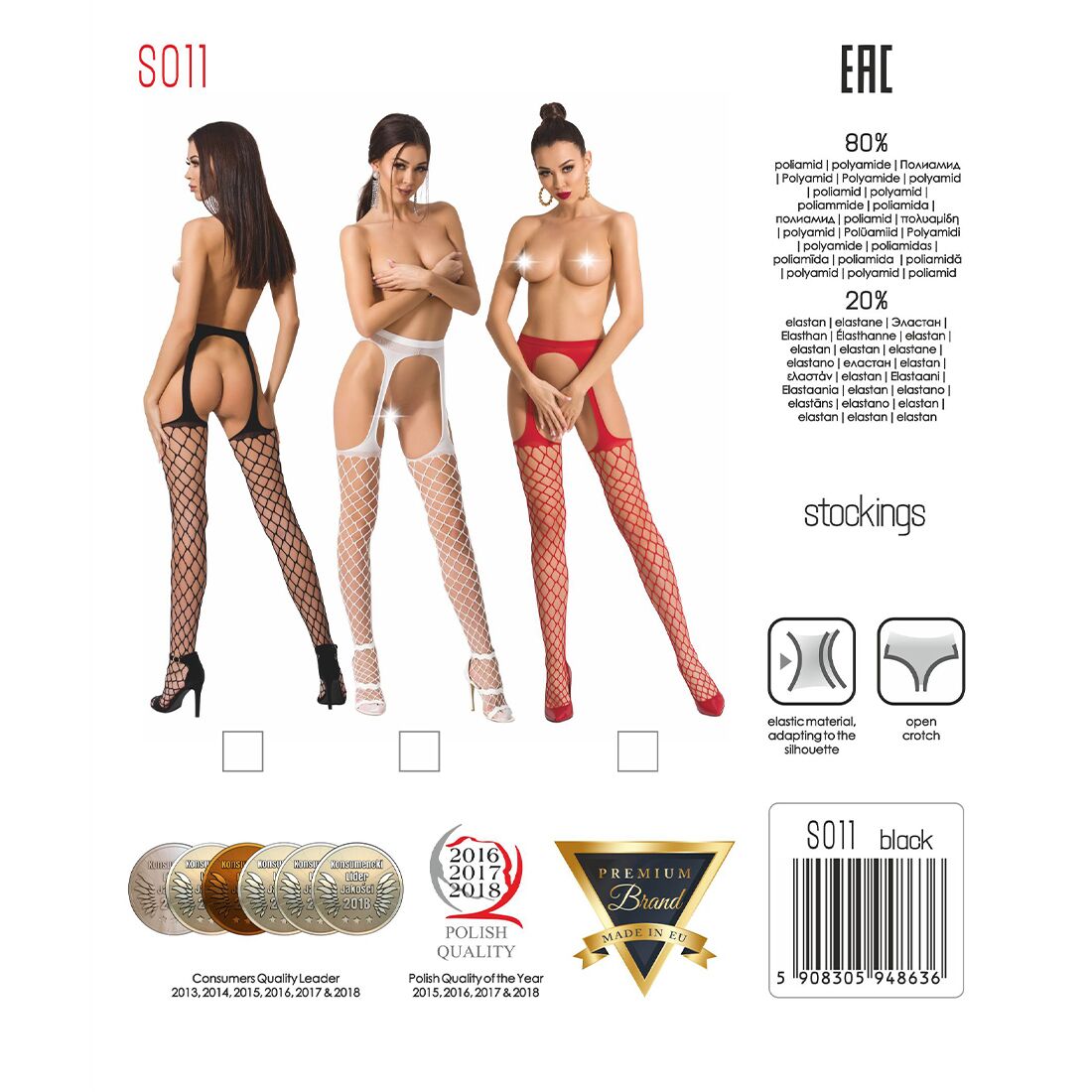Сітчасті панчохи стокінги passion s011 one size, red, імітація гартерів, відкритий доступ Сітчасті панчохи стокінги passion s011 one size, red, імітація гартерів, відкритий доступ