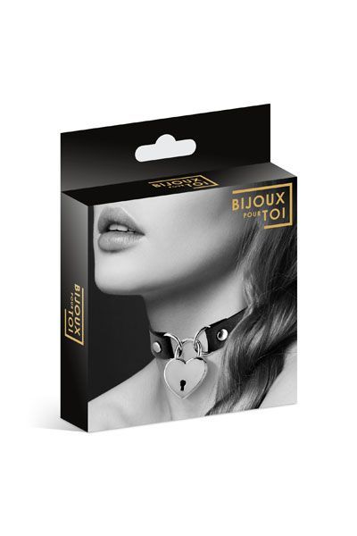 Чокер з замочком сердечком bijoux pour toi heart lock black, екошкіра Чокер з замочком сердечком bijoux pour toi heart lock black, екошкіра