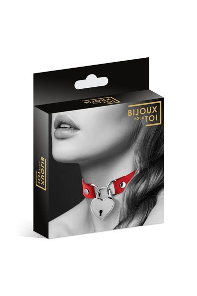 Чокер з замочком сердечком bijoux pour toi heart lock red, екошкіра Чокер з замочком сердечком bijoux pour toi heart lock red, екошкіра