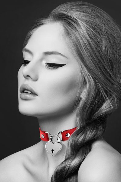 Чокер з замочком сердечком bijoux pour toi heart lock red, екошкіра Чокер з замочком сердечком bijoux pour toi heart lock red, екошкіра