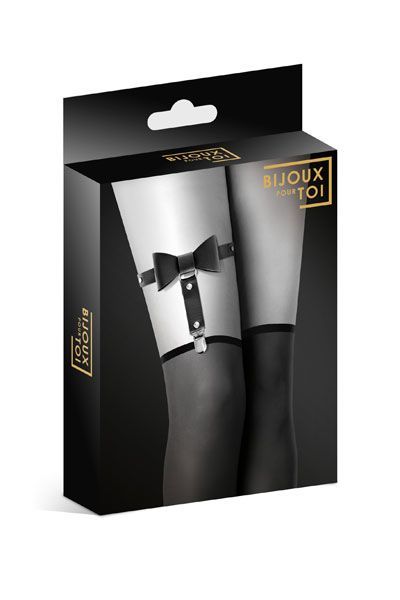 Гартер на ногу bijoux pour toi with bow black, сексуальна підв'язка з бантиком, екошкіра Гартер на ногу bijoux pour toi with bow black, сексуальна підв'язка з бантиком, екошкіра