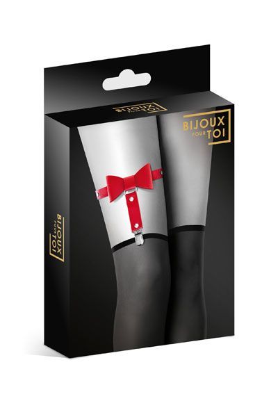 Гартер на ногу bijoux pour toi with bow red, сексуальна підв'язка з бантиком, екошкіра Гартер на ногу bijoux pour toi with bow red, сексуальна підв'язка з бантиком, екошкіра