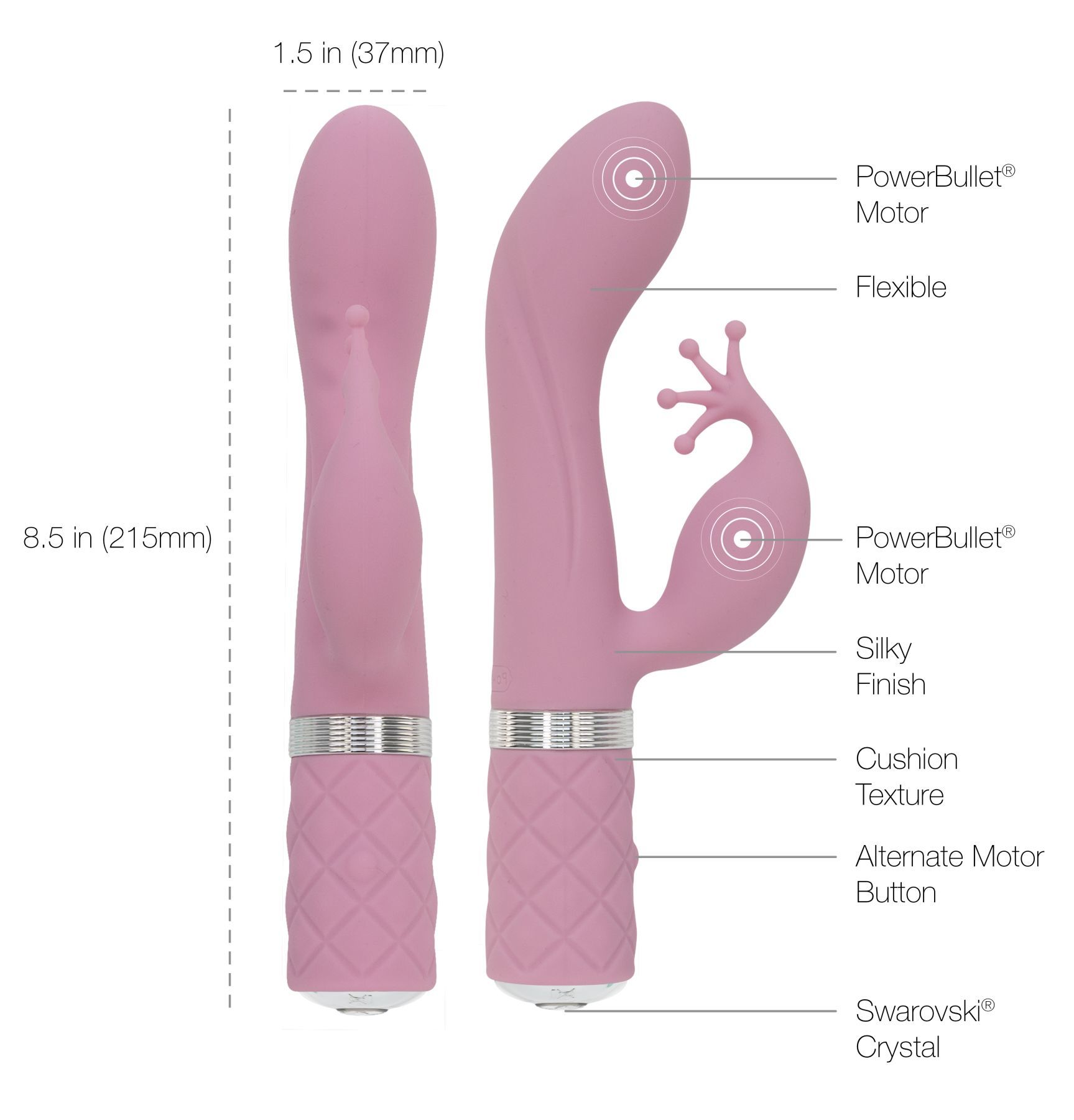 Розкішний вібратор кролик pillow talk kinky pink з кристалом Сваровські, потужний Розкішний вібратор кролик pillow talk kinky pink з кристалом Сваровські, потужний