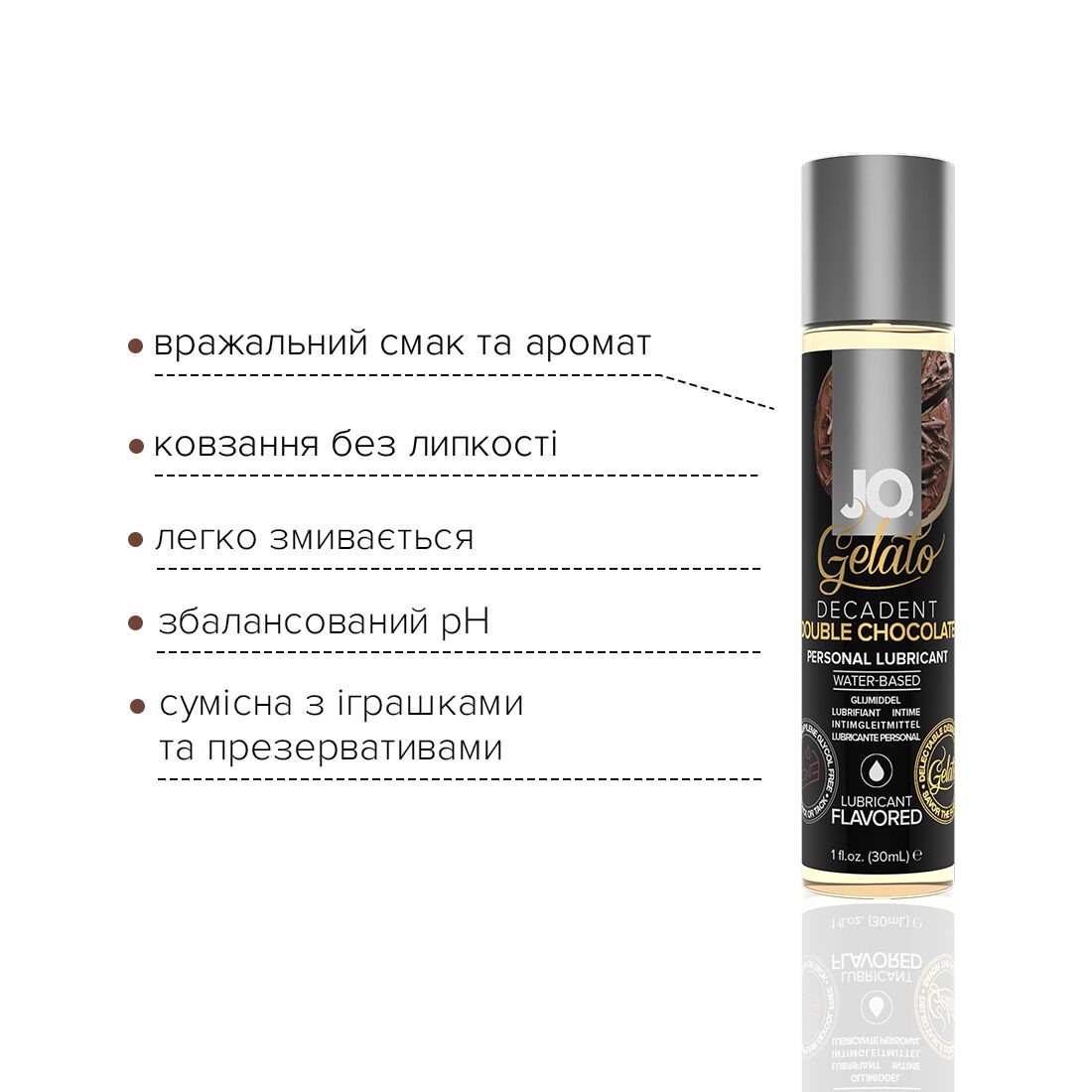 Змазка на водній основі jo gelato double chocolate (30 мл) без цукру, парабенів та гліколю Змазка на водній основі jo gelato double chocolate (30 мл) без цукру, парабенів та гліколю