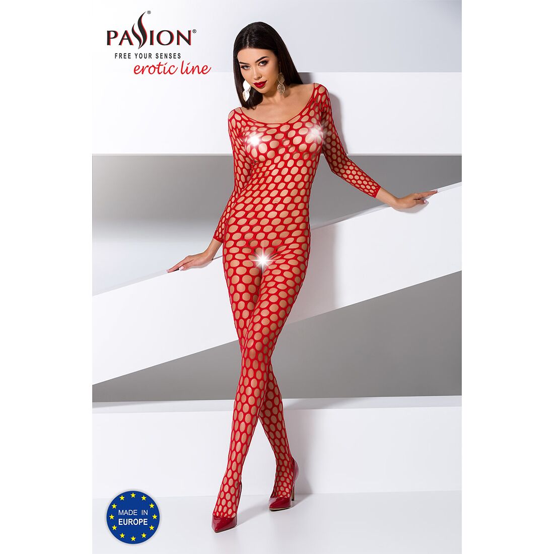 Бодістокінг з великою сіткою passion bs077 red Бодістокінг з великою сіткою passion bs077 red