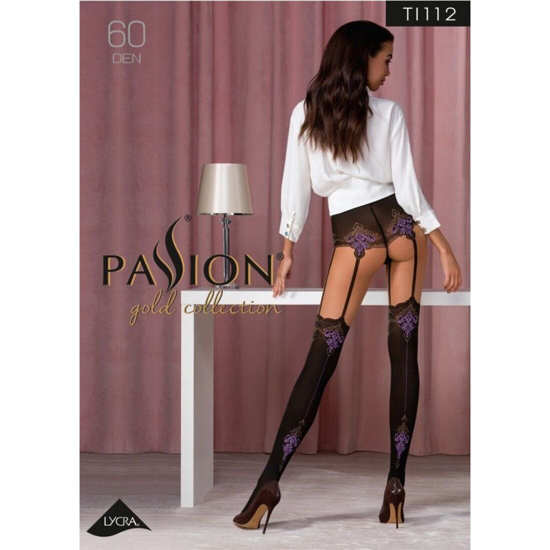 Колготки з ефектом панчох на підв'язках passionti112 1/2 (60/20 den), nero violet Колготки з ефектом панчох на підв'язках passionti112 1/2 (60/20 den), nero violet