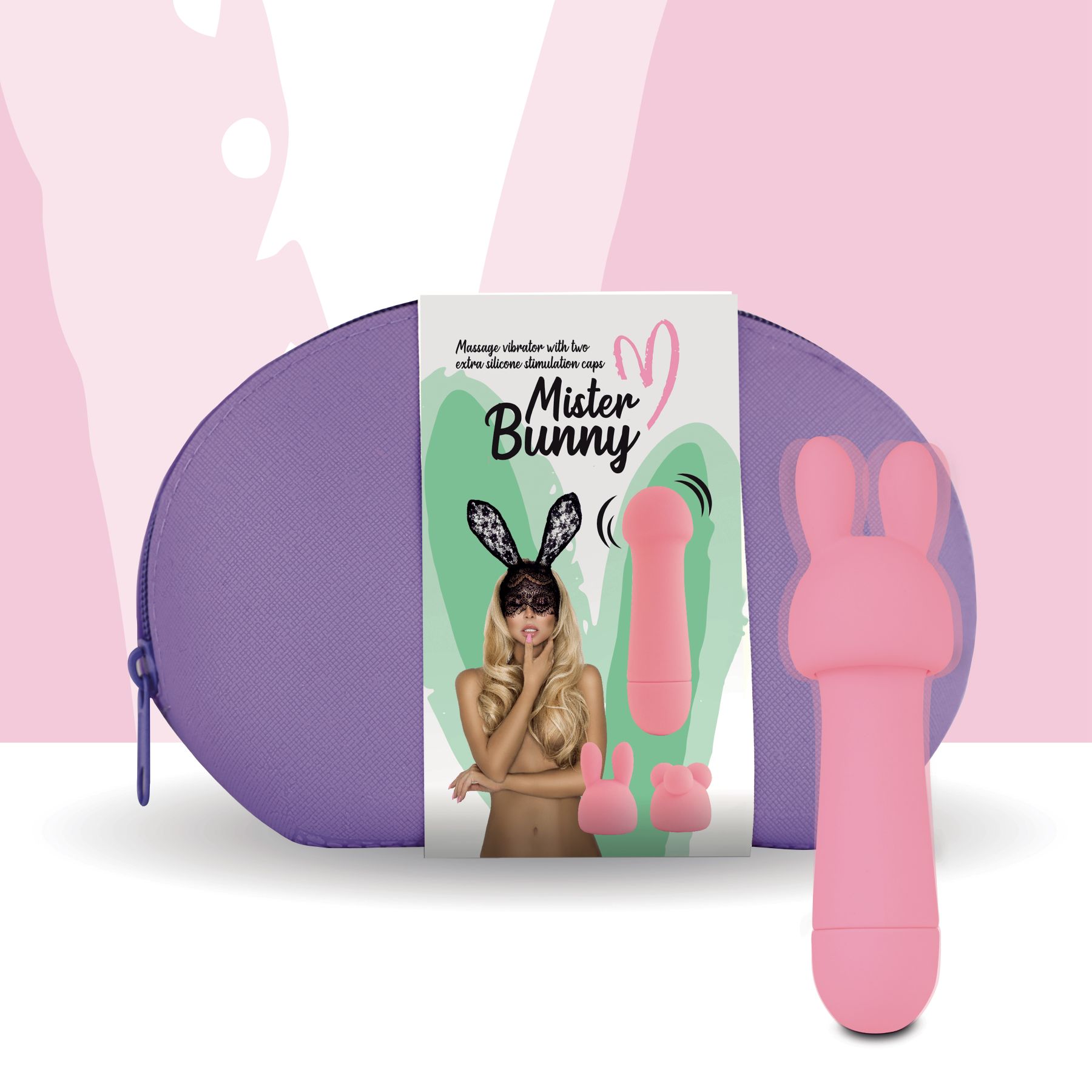 Мінівібратор feelztoys mister bunny pink з двома насадками